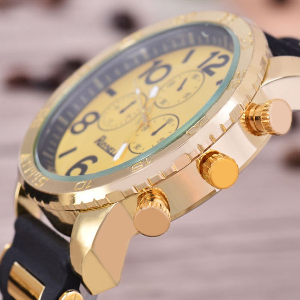 Raynell Jam Tangan Pria - Body Gold - Gold Dial - Black/