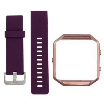 Rose Gold Frame+Soft Silicone Watch band Replace Sport Strap For Fitbit Bla - intl  