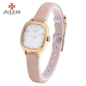 S&L Julius JA - 885 Women Quartz Watch Square Dial Stereo Glass Mirror Slender Leather Band Wristwatch (Beige) - intl  