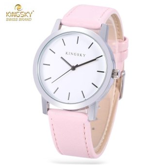 S&L KINGSKY 8209 Female Quartz Watch Leather Band Daily Water Resistance Concise Style Wristwatch (Pink) - intl  