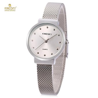 S&L KINGSKY 822 Women Quartz Watch Water Resistance Dot Shape Scale Stainless Steel Net Band Wristwatch (Silver) - intl  