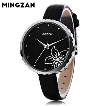 S&L MINGZAN 6107 Women Quartz Watch Flower Pattern Dial Leather Strap Female Wristwatch (Black) - intl  