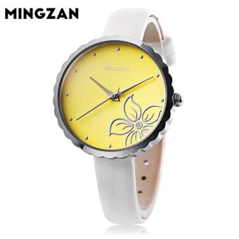 S&L MINGZAN 6107 Women Quartz Watch Flower Pattern Dial Leather Strap Female Wristwatch (Gold) - intl  