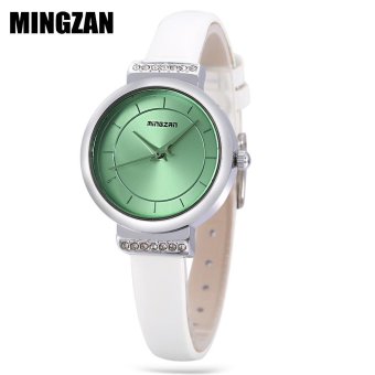 S&L MINGZAN 6115 Female Quartz Watch Daily Water Resistance Rhinestone Slender Leather Band Wristwatch (Green) - intl  