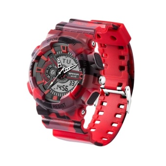 SANDA 5318 LED Luminous Display and Stopwatch and Alarm and Date And Week Function Men Quartz + Digital Dual Movement Watch With Plastic Band(Red) - intl  
