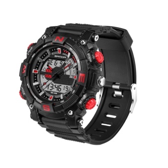 SANDA 5320 LED Luminous Display and Stopwatch and Alarm and Date And Week Function Men Quartz + Digital Dual Movement Watch With Plastic Band(Red) - intl  