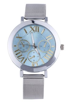 Sanwood® Unisex Roman Numerals Silver Tone Mesh Band Quartz Watch Light Blue  