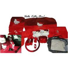 Sarung Jok 18in1 / Car Set / Bantal Mobil Hello Kitty Merah/Hitam Jazz, Yaris, March, Avanza, Xenia, Ertiga, dll (Head-rest Tidak Menyatu) (2 Baris)
