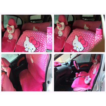 Gambar Sarung Jok 18in1   Car Set   Bantal Mobil Hello Kitty Pink Jazz,Yaris, March, Avanza, Xenia, Ertiga, dll (Head rest Tidak Menyatu)(2 Baris)