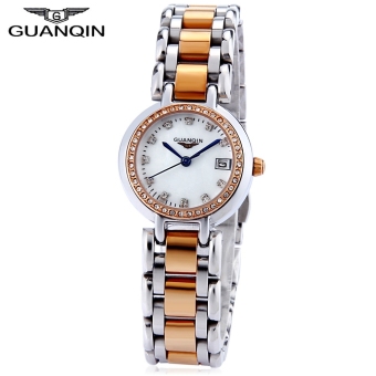 SH GUANQIN CQ15005 Women Quartz Watch Calendar Artificial Diamond Dial 10ATM Stainless Steel Band Wristwatch Gold - intl  