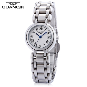 SH GUANQIN CQ15005 Women Quartz Watch Date Display Artificial Diamond Dial 10ATM Stainless Steel Band Wristwatch Silver - intl  