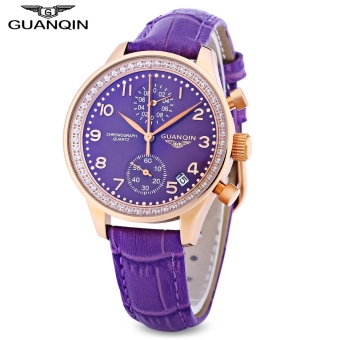 SH GUANQIN CQ15008 Female Quartz Watch Date Chronograph Display Sapphire Mirror Wristwatch Purple - intl  