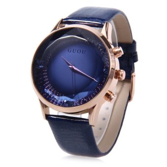 SH GUOU 8107 Female Quartz Watch Genuine Leather Strap Sparkling Surface Square Cut Mirror Water Resistance Wristwatch Blue - intl  