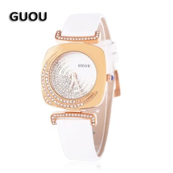 SH GUOU 8111 Female Quartz Watch 3ATM Unique Square Artificial Diamond Dial Genuine Leather Band Wristwatch White - intl  