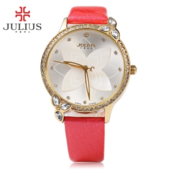SH JULIUS JA - 868 Women Quartz Watch Artificial Diamond Dial Water Resistance Leather Band Wristwatch Red - intl  