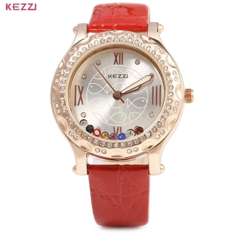 SH KEZZI 743 Fashional Quartz Watch Women Wristwatch Leather Band Artificial Diamond Red - intl  