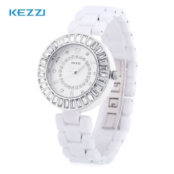 SH KEZZI K - 838 Female Quartz Watch Luminous Artificial Crystal Dial Ceramic Band Wristwatch Silver - intl  