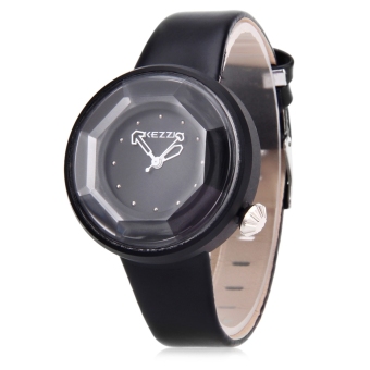 SH KEZZI K708 Female Quartz Watch Water Resistance Leather Band Cutting Surface Dial Wristwatch Black - intl  