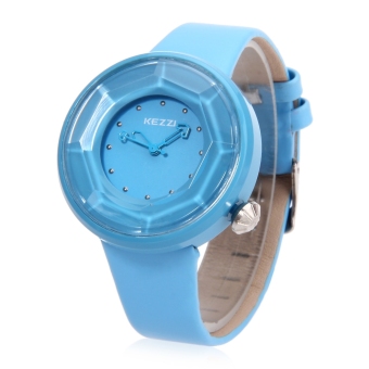 SH KEZZI K708 Female Quartz Watch Water Resistance Leather Band Cutting Surface Dial Wristwatch Blue - intl  