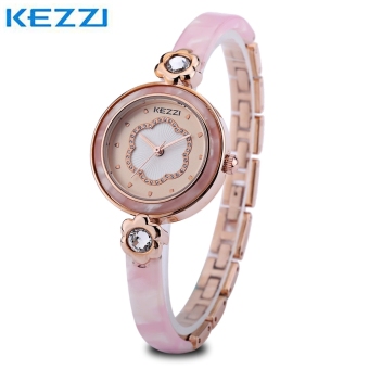 SH KEZZI KW - 1241 Women Quartz Watch Artificial Diamond Flower Pattern Dial Wristwatch Light pink - intl  