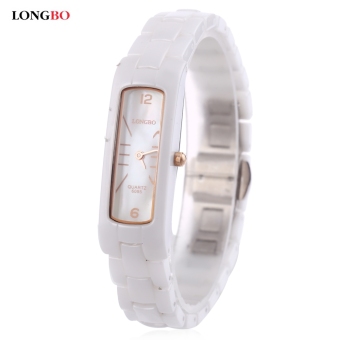 SH LONGBO 6085 Women Quartz Watch Ceramic Artificial Diamond Rectangle Dial Water Resistance Wristwatch White - intl  