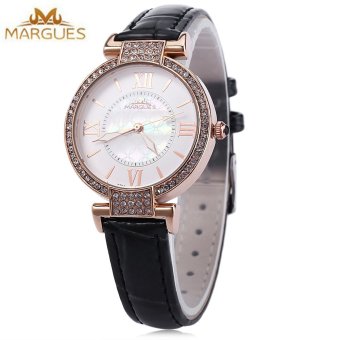 SH MARGUES M - 3018 Women Fashion Quartz Watch Luminous Pointer Roman Numerals Scale Artificial Rhinestone Dial Wristwatch Black - intl  