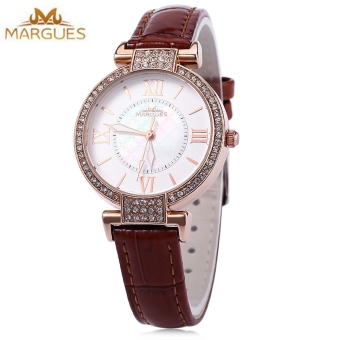SH MARGUES M - 3018 Women Fashion Quartz Watch Luminous Pointer Roman Numerals Scale Artificial Rhinestone Dial Wristwatch Coffee - intl  