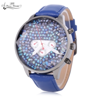 SH PRINCESS BUTTERFLY HL585 Women Quartz Watch Crystal Large Dial Date Day Luminous Pointer Display Wristwatch Blue - intl  