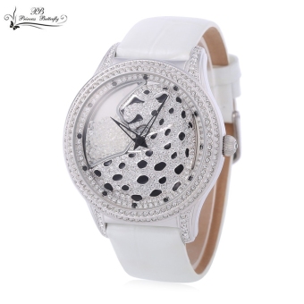 SH PRINCESS BUTTERFLY HL586 Women Quartz Watch Water Resistance Crystal Artificial Rhinestone Leopard Dial Wristwatch White - intl  