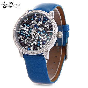 SH Princess Butterfly HL590 Women Quartz Watch Genuine Leather Strap Austria Crystal Imported Movement Wristwatch Silver - intl  