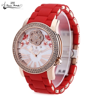 SH PRINCESS BUTTERFLY HL640PT Female Quartz Watch Crystal Dial Imported Movt 3ATM Wristwatch Red - intl  