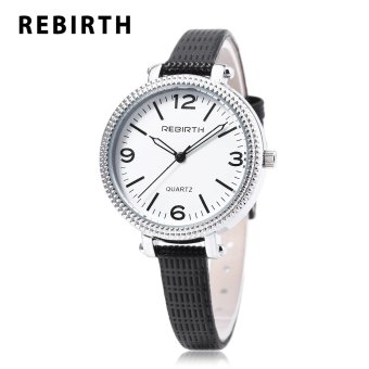 SH REBIRTH RE015 Female Quartz Serrate Dial Slender Leather Strap Luminous Pointer Wristwatch Black - intl  