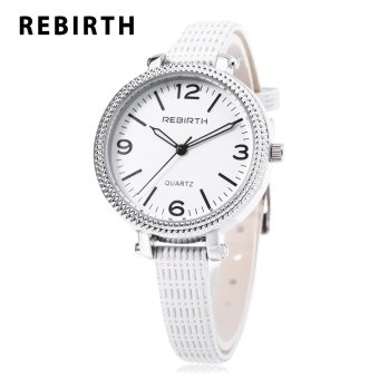 SH REBIRTH RE015 Female Quartz Serrate Dial Slender Leather Strap Luminous Pointer Wristwatch White - intl  