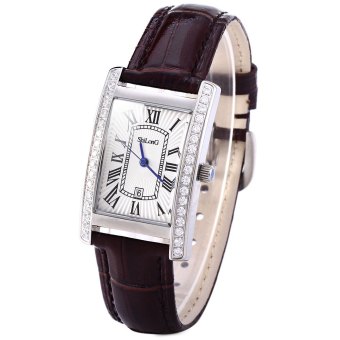 SH ShiLonG 8069L Quartz Watch Diamond Rectangle Dial Genuine Leather Watchband Brown - intl  