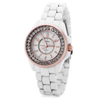 SH Sinobi 9390 Female Ceramic Diamond Quartz Watch Round Dial Stainless Steel Strap White White - intl  