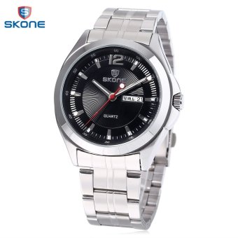 SH SKONE 7381AG Male Quartz Watch Date Day Display Imported Movt Stainless Steel Band Wristwatch Black - intl  
