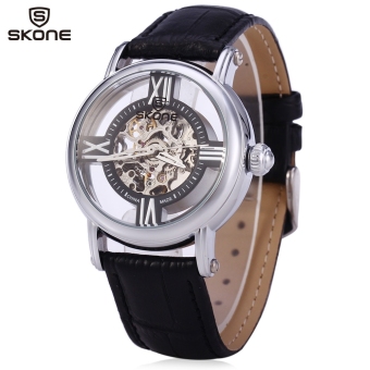 SH SKONE 80057 Women Hollow Mechanical Watch with Genuine Leather Strap Black - intl  