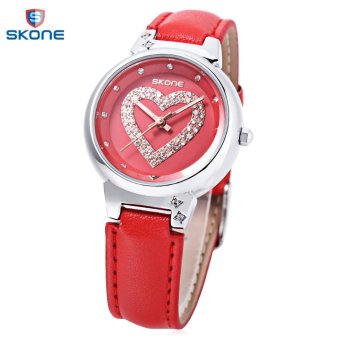 SH SKONE 9322 Female Quartz Watch Artificial Diamond Heart Pattern Dial Leather Band Wristwatch Red - intl  