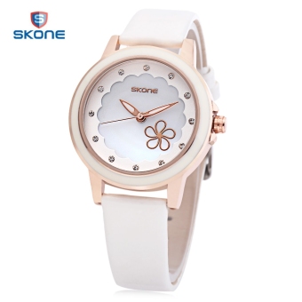 SH SKONE 9347 Female Quartz Watch Imported Movt Artificial Crystal Flower Pattern Dial Wristwatch White - intl  