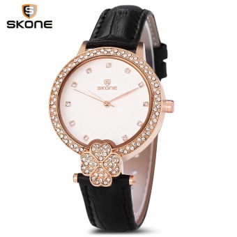 SH SKONE 9363 Women Quartz Watch Imported Movt Artificial Diamond Dial Water Resistance Wristwatch Black - intl  