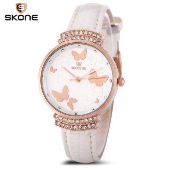 SH SKONE 9374 Women Quartz Watch Imported Movt Butterfly Pattern Artificial Diamond Dial Wristwatch White - intl  