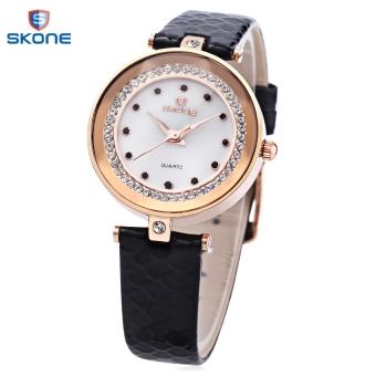 SH SKONE 9379 Female Quartz Watch Artificial Diamond dial Solid Mirror Imported Movt Wristwatch Black - intl  