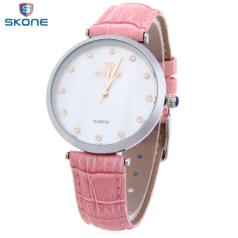 SH SKONE 9411 Female Quartz Watch Genuine Leather Artificial Rhinestone Scale Wristwatch Pink - intl  