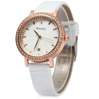 SH Weesky 1212G Golden Case Diamond Quartz Watch with Date Display for Women White - intl  