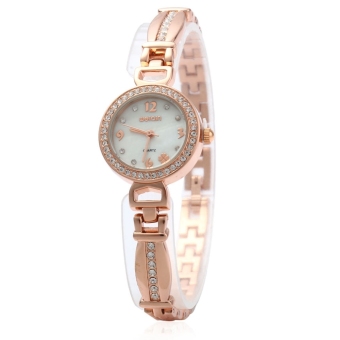 SH WeiQin 2615 Ladies Quartz Watch 3D Rhinestone Lucky Clover Print Display Gold - intl  