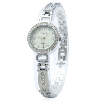 SH WeiQin 2615 Ladies Quartz Watch 3D Rhinestone Lucky Clover Print Display Silver - intl  