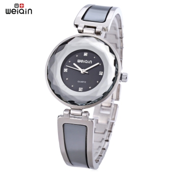 SH WEIQIN W4673 Women Quartz Watch Stereo Glass Mirror Artificial Diamond Dial Stainless Steel Band Wristwatch Black - intl  