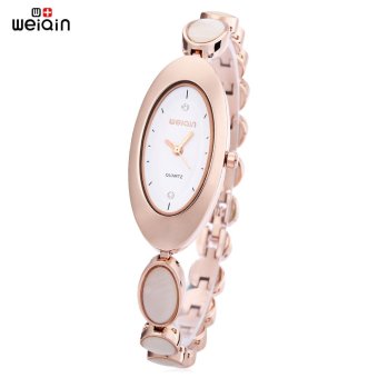 SH WEIQIN W4797 Women Quartz Watch Artificial Diamond Oval Dial Joint Band Water Resistance Wristwatch Gold - intl  