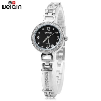 SH WEIQIN W4801 Female Quartz Watch Artificial Diamond Dial Stainless Steel Band Wristwatch Black - intl  