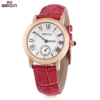 SH WeiQin W4813E Women Quartz Watch Luminous Genuine Leather Strap Water Resistance Wristwatch Red - intl  